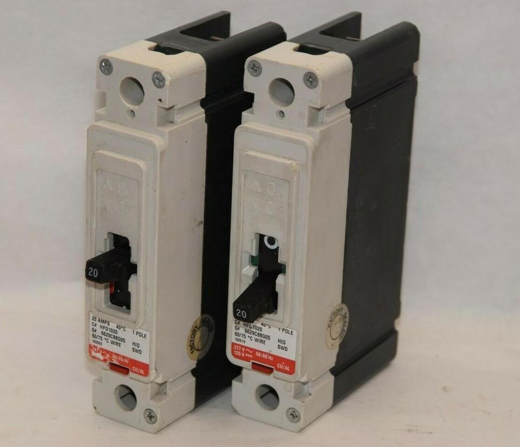 (NEW - Lot 2 ) EATON CUTLER HAMMER HFD1020 20A 20 Amp A 1P 277V Circuit Breaker