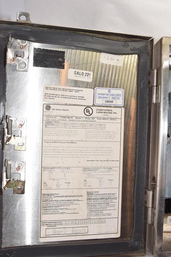 Used GE GENERAL ELECTRIC Safety Switch 30 Amp TH3361SS316 Model 1 30A Amp 600V