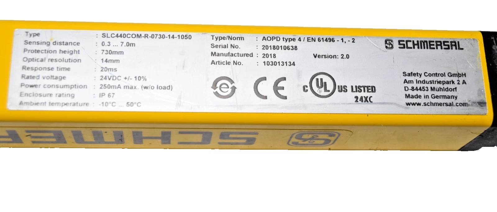 Schmersal Safety Light Curtain SLC440COM-R-0730-14-1050 Receiver (New)