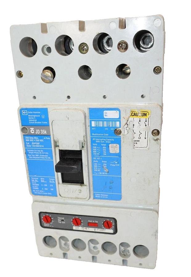 Used Westinghouse Cutler Hammer Circuit Breaker 250a JD35k JD4250F 4p 600v 225a trip