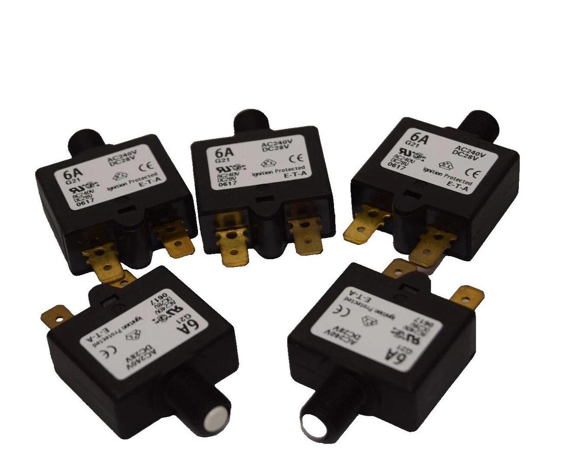 (Lot 5)  E-T-A ETA 1658 G21 6A BREAKER  8-41sec 6 Amp 240vac 28vdc 7...16sec NEW