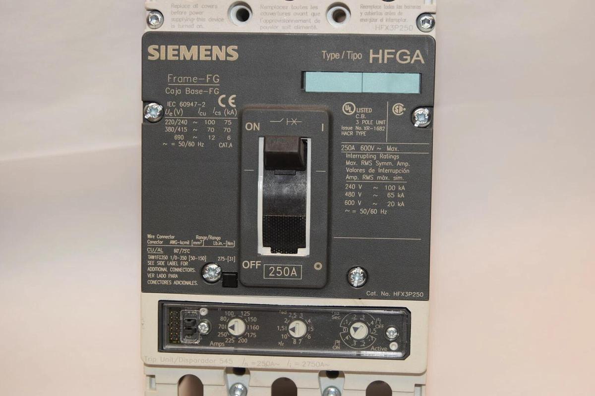 SIEMENS 3VL3125-2GE33-0AA0 CIRCUIT BREAKER 600V 250 Amp 3P HFX3P250 HFGA NEW