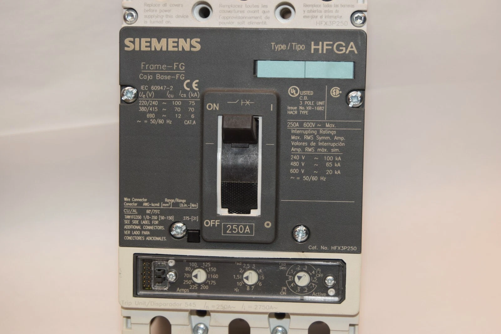 SIEMENS 3VL3125-2GE33-0AA0 CIRCUIT BREAKER 600V 250 Amp 3P HFX3P250 HFGA NEW