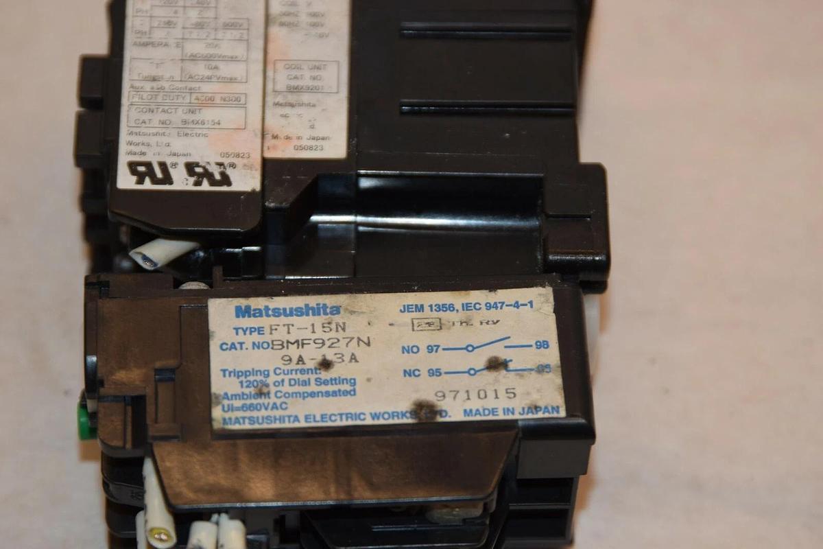 Used MATSUSHITA FC-15N STARTER WITH FT-15N RELAY 9A-13A 100-110V AC 50/60Hz COIL