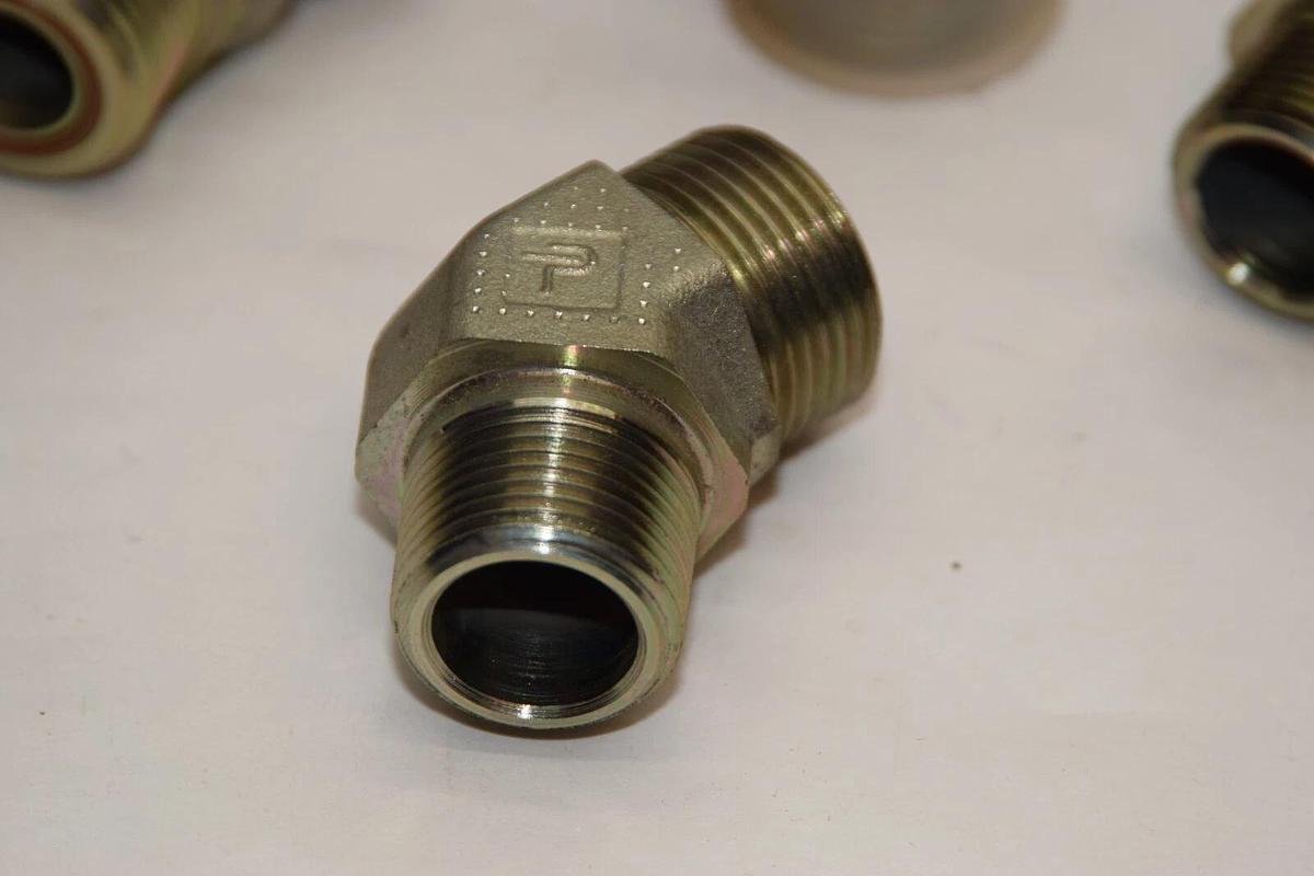Used (2) NEW PARKER HYD FITTING ADAPTER 45 Deg O-ring face Seal Lok 3/4" npt - o ring