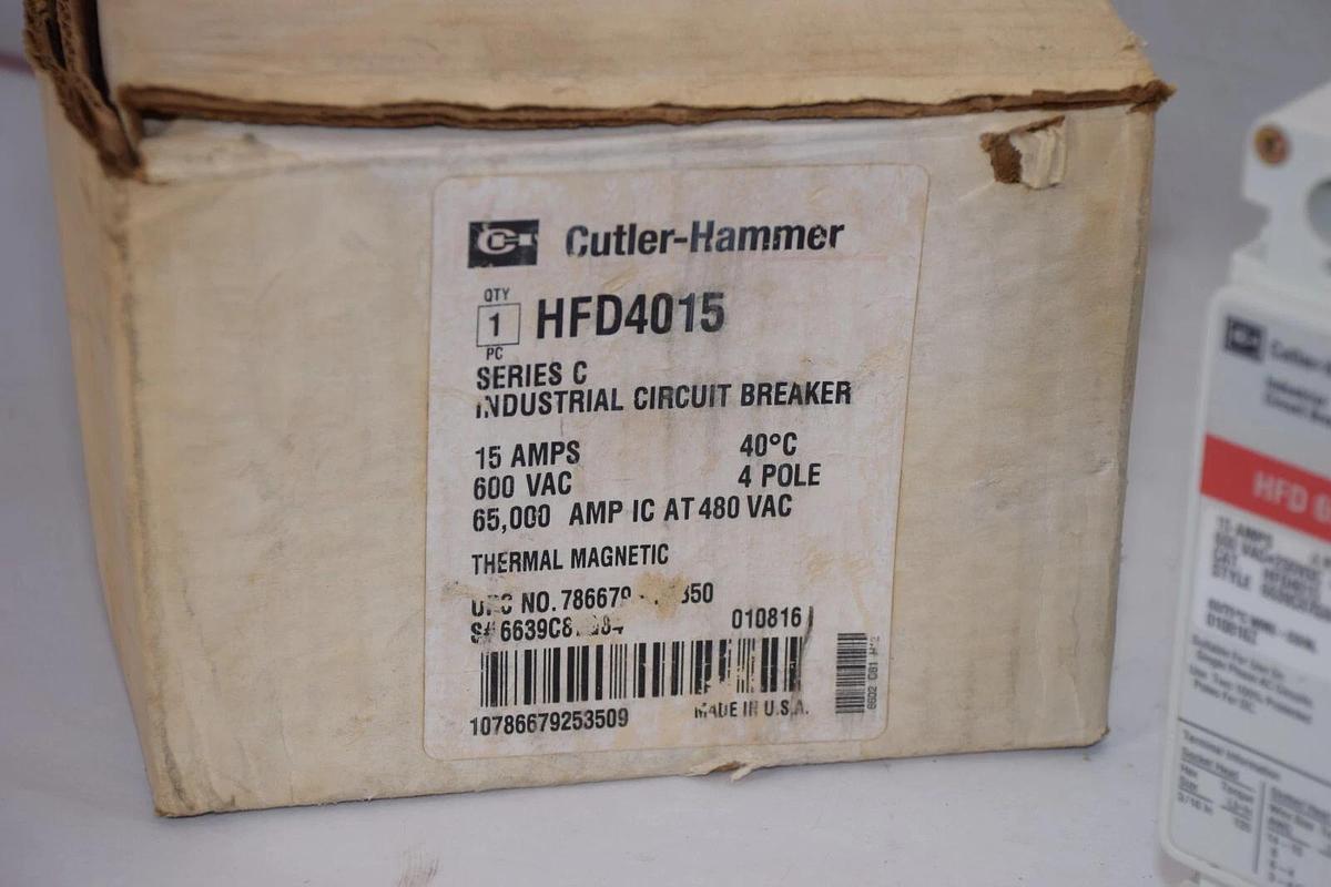 CUTLER HAMMER Circuit Breaker HFD65k HFD4015 15A 15 Amp 600v 4p Therm Mag NEW
