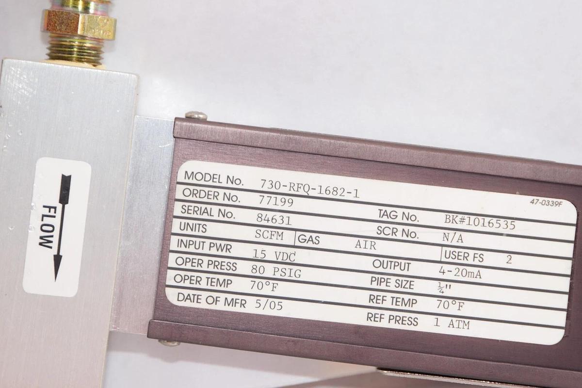 Used SIERRA INSTRUMENTS 730-RFQ-1682-1 15Vdc / 4-20mA Flow Meter