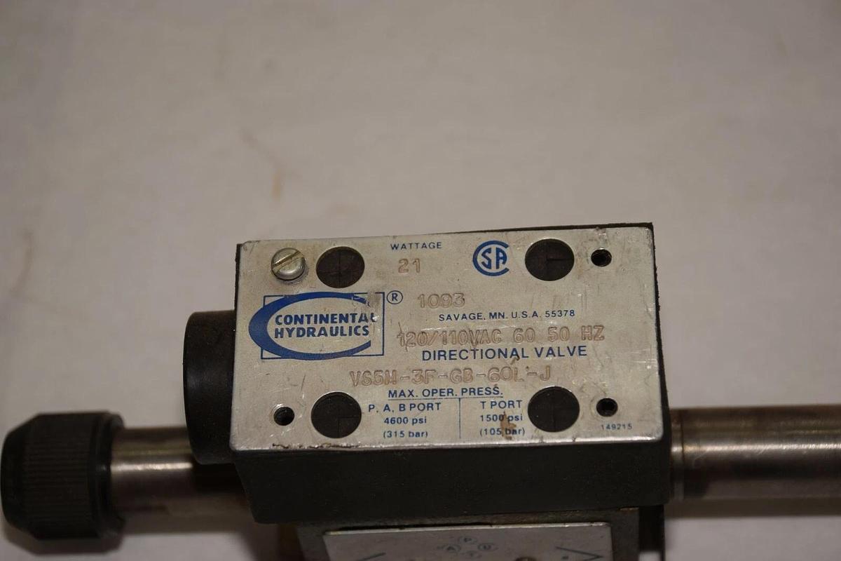 Used Continental Hydraulics directional pilot valve VS5M-3F-GB-60L-J