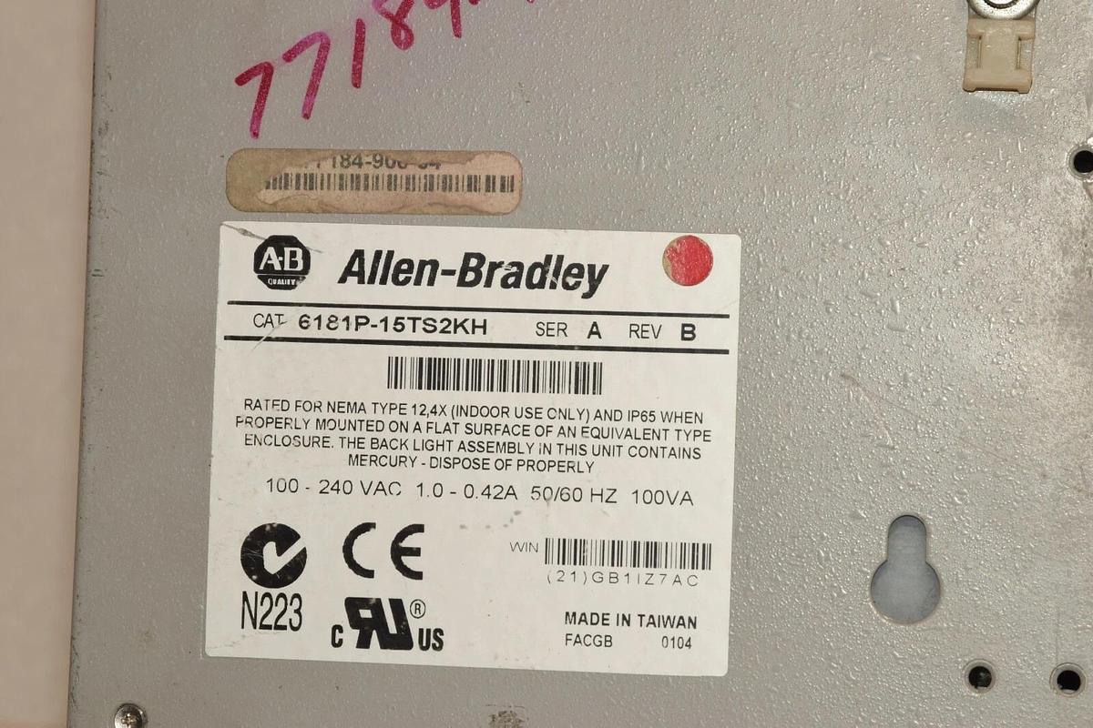 Used Allen Bradley 6181P-15TS2KH Ser A VersaView 1500P Rev B *worn screen, see pics*