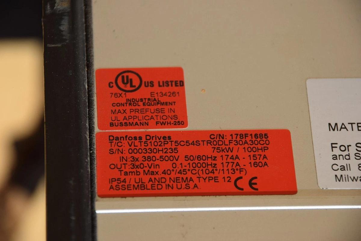 Used Danfoss Graham Trane AC Drive 178F1685 VLT5102PT5C54STR0DLF30A30C0 100HP