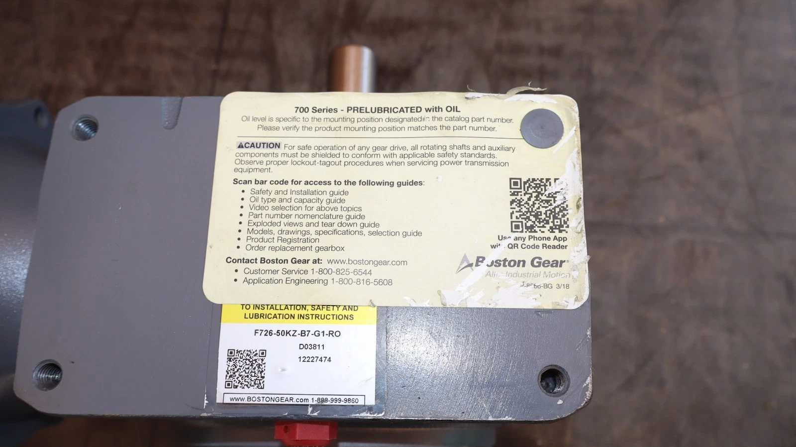 Boston Gear Speed Reducer F726-50KZ-B7-G1-R0 Ratio 50 1484 lb-in 1.08HP (New)