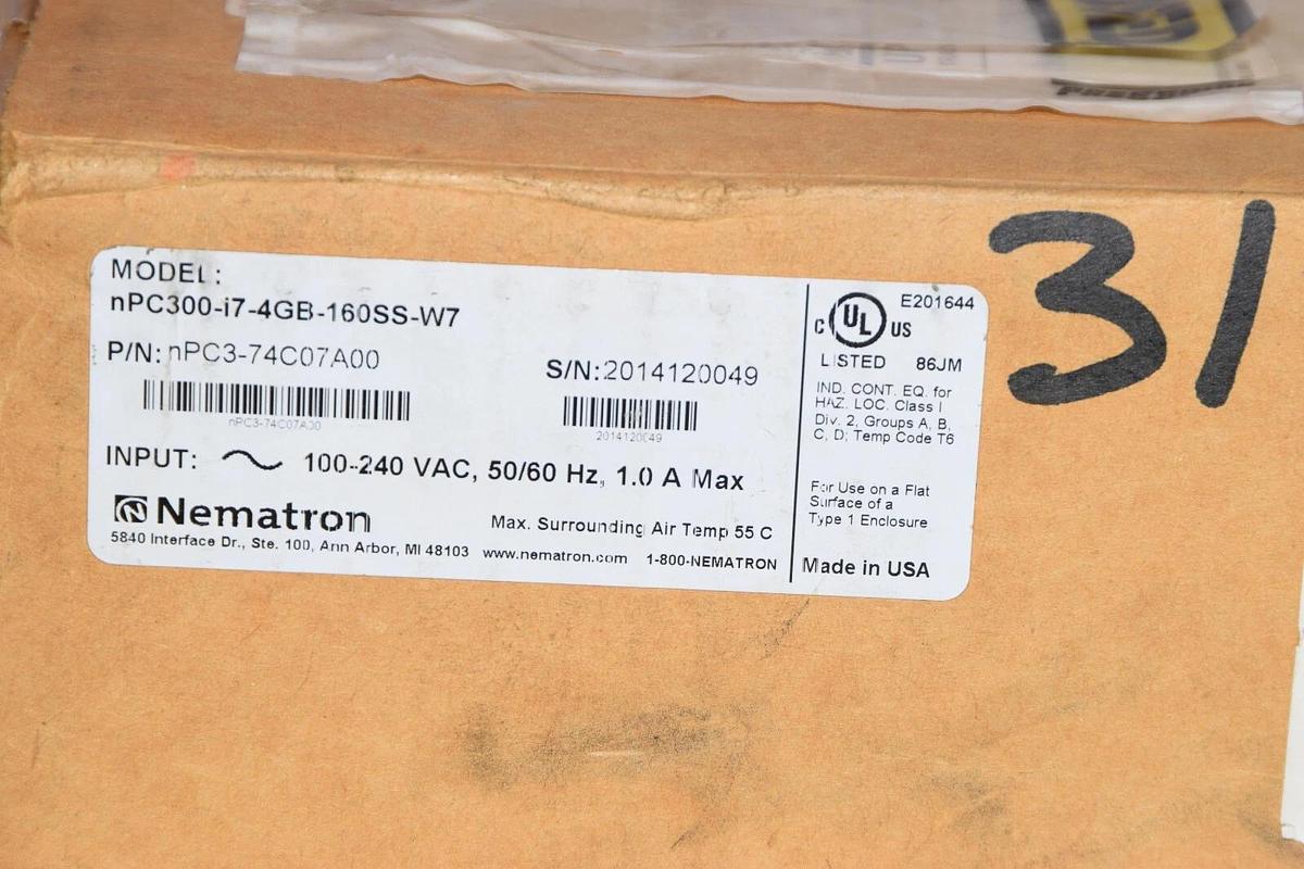 Nematron Industrial PC nPC300-i7-4GB-160SS-W7 nPC3-74C07A00 100-240v (NEW)