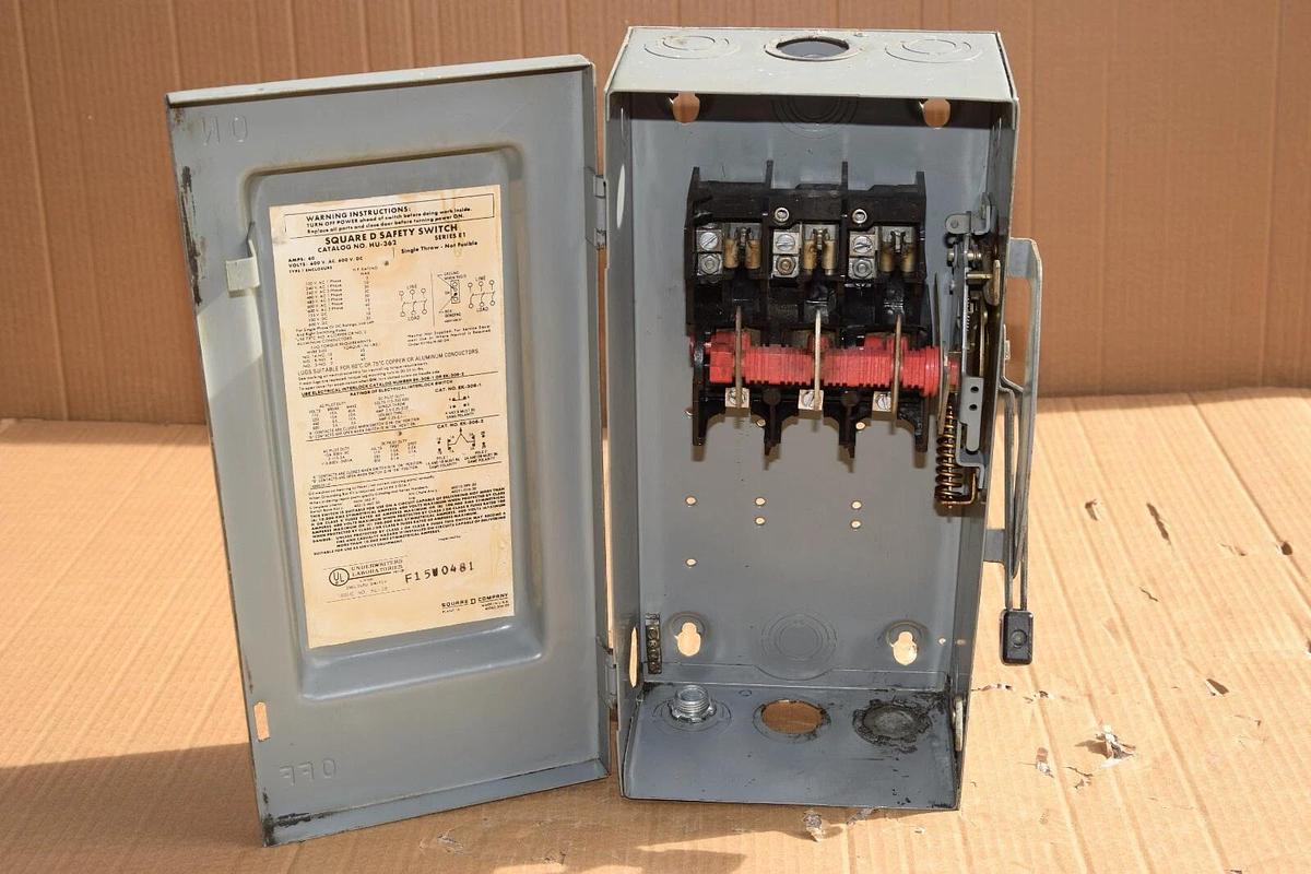 Used SQUARE D HU-362 HU362 Ser E1 60A 60 Amp 60 A 600V Unfisible Safety Switch Type 1