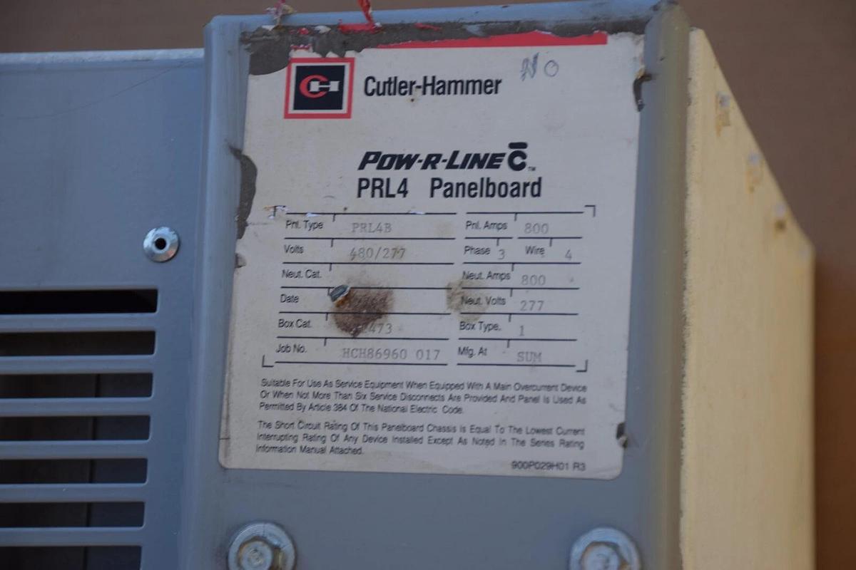 Used Cutler-Hammer 800A Panelboard Pow-R-Line PRL4b 480/277v 800 Amp 3ph 4w Typ 1