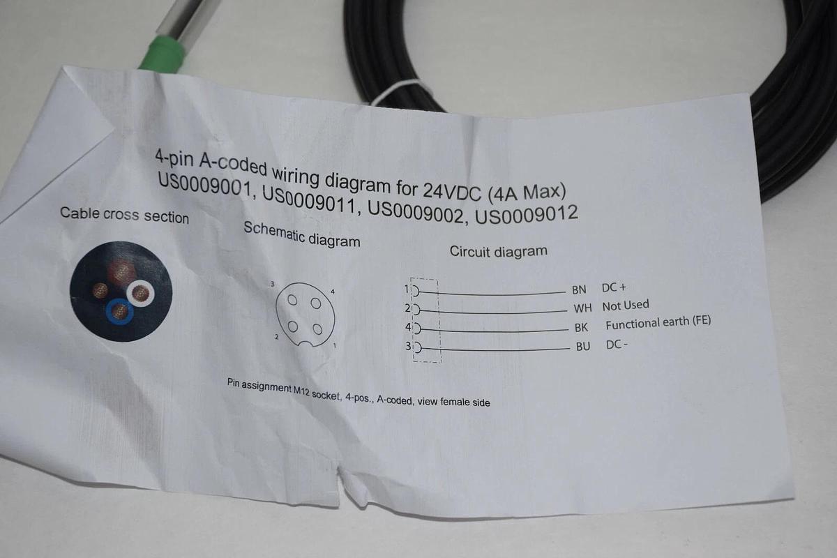 Phoenix Contact Cable 4 pin A-coded 4a max  24vdc US0009001 N315883-002 NEW