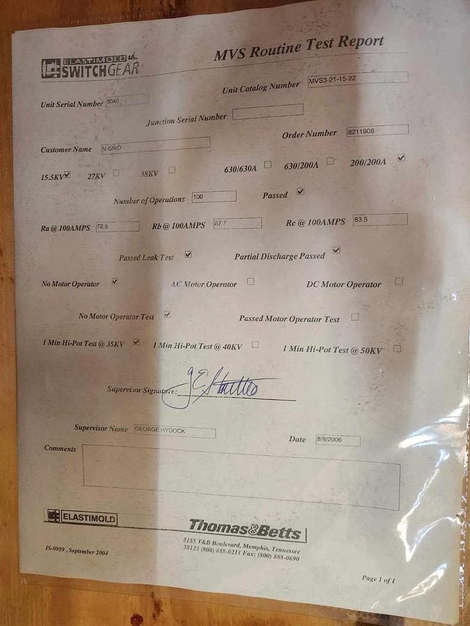Elastimold Molded Vacuum Switch 15kv MVS3-21-15 MVS3-21-15-22  200Amp 200A (NEW)