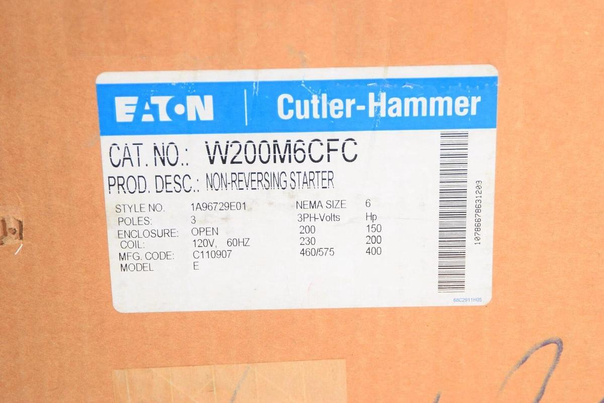 Cutler Hammer W200M6CFC,  Advantage Starter Size 6, 400HP, 540A, W+200M6CFC, New