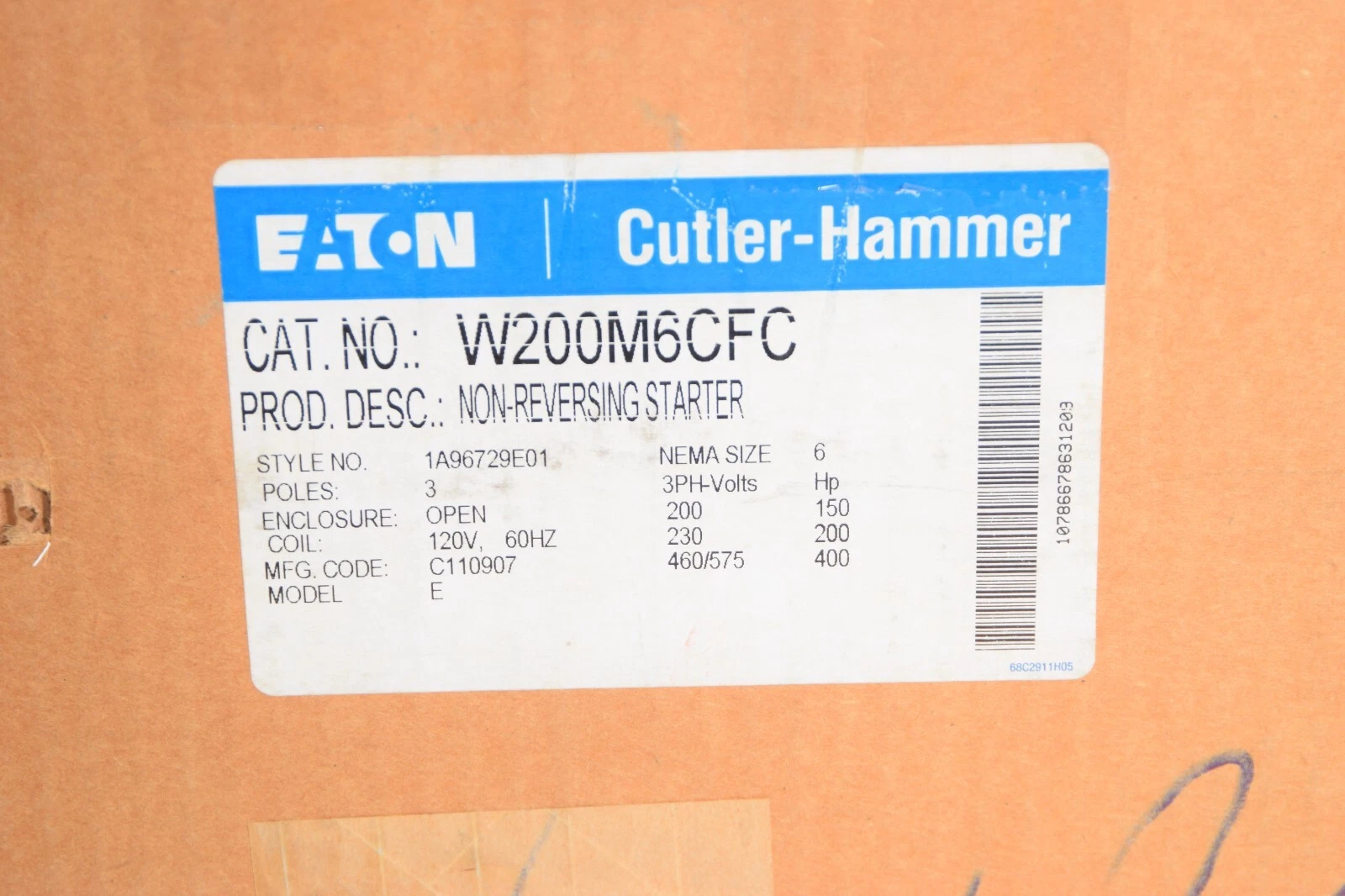 Cutler Hammer W200M6CFC, Advantage Starter Size 6, 400HP, 540A, W+200M6CFC, New