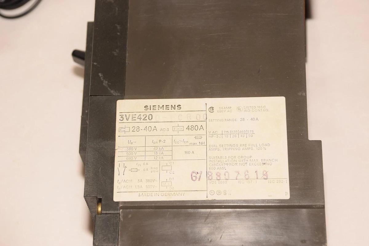 Used SIEMENS 3VE420 28-40A MOTOR OVERLOAD BREAKER