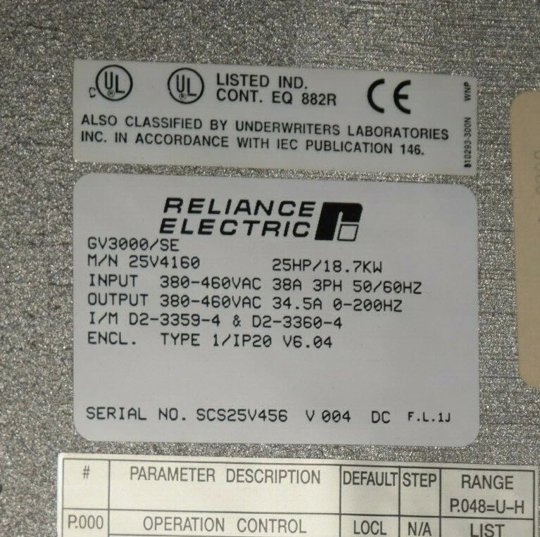Used RELIANCE ELECTRIC GV3000/SE 25V4160 25HP AC Drive 380-460V 25 HP