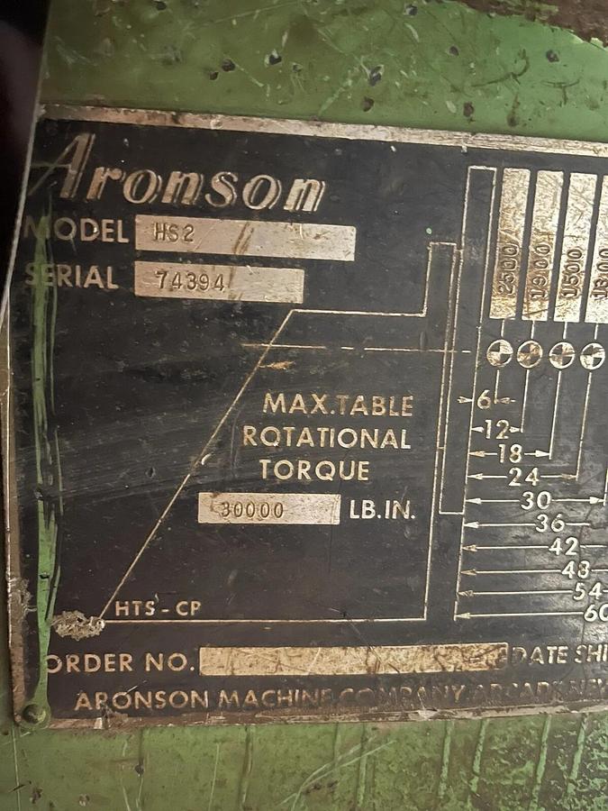 Used Aronson Headstock / Tailstock Positioner HS2 with Rotational Torque 30" head