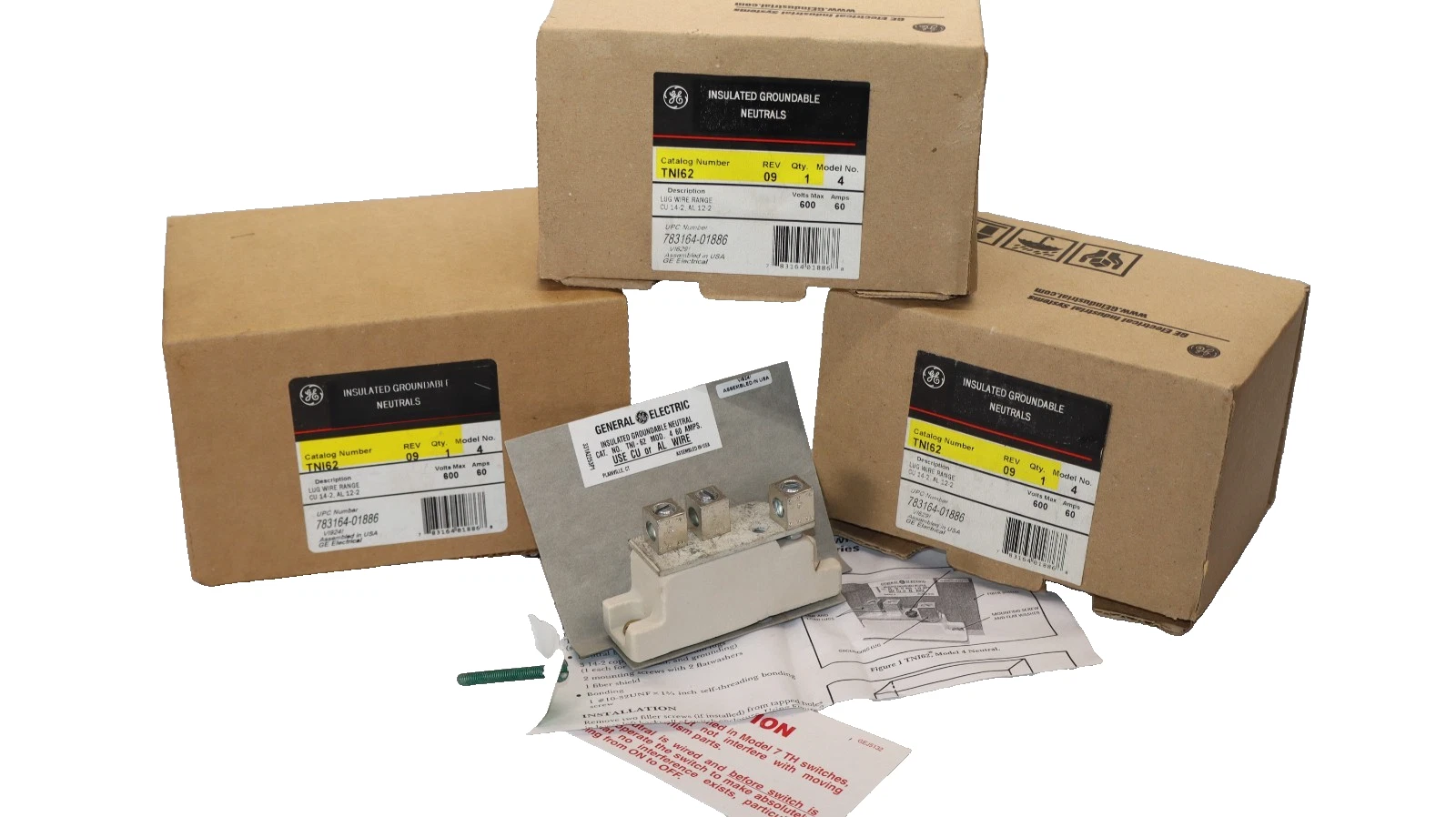 GE Insulated Groundable Neutral TNI62 600VAC 250DC 60Amp (Lot of 3)