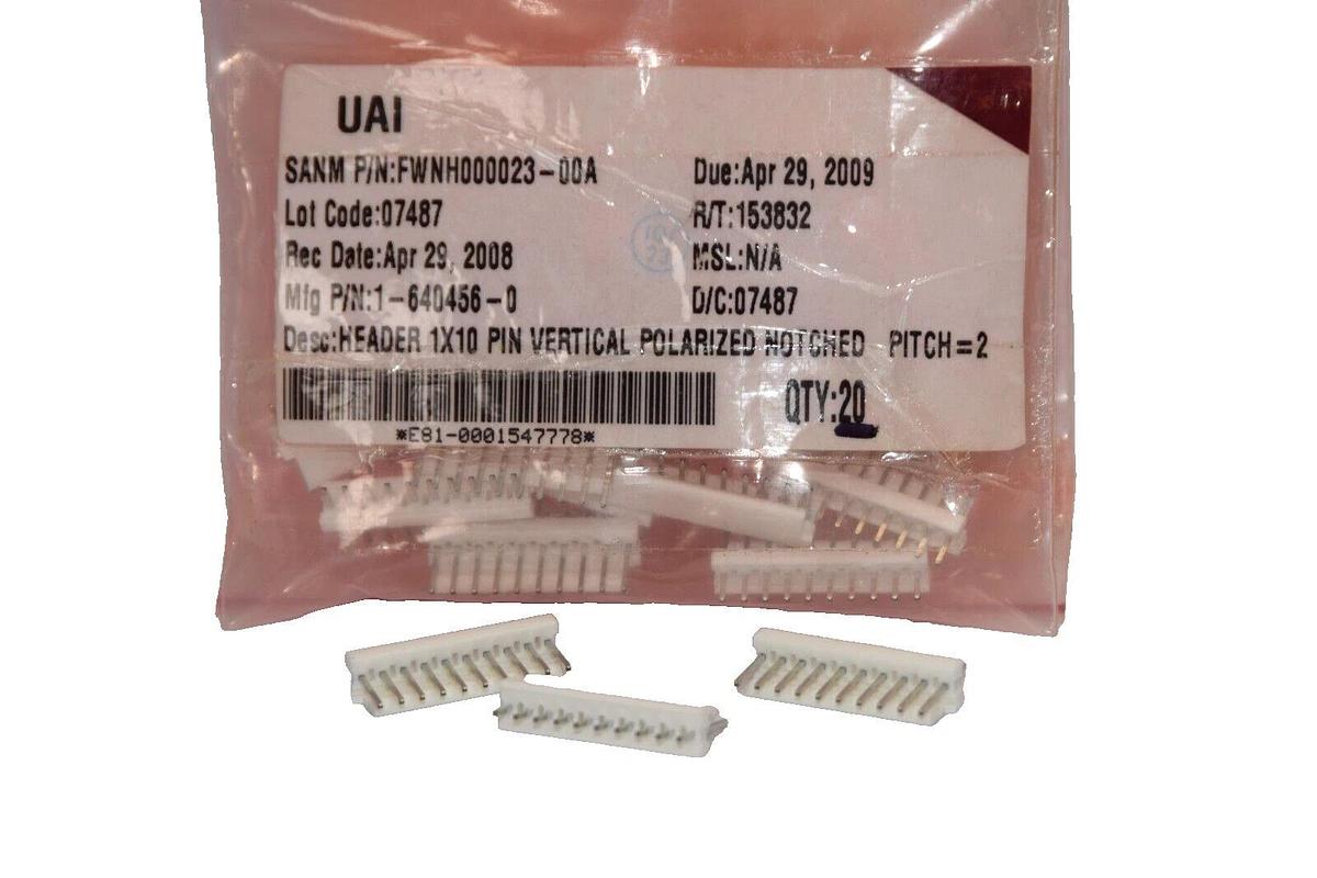 (NEW - Lot of 20) 1-640456-0 Header 1x10 Pin Vertical Straight Connector Pitch 2
