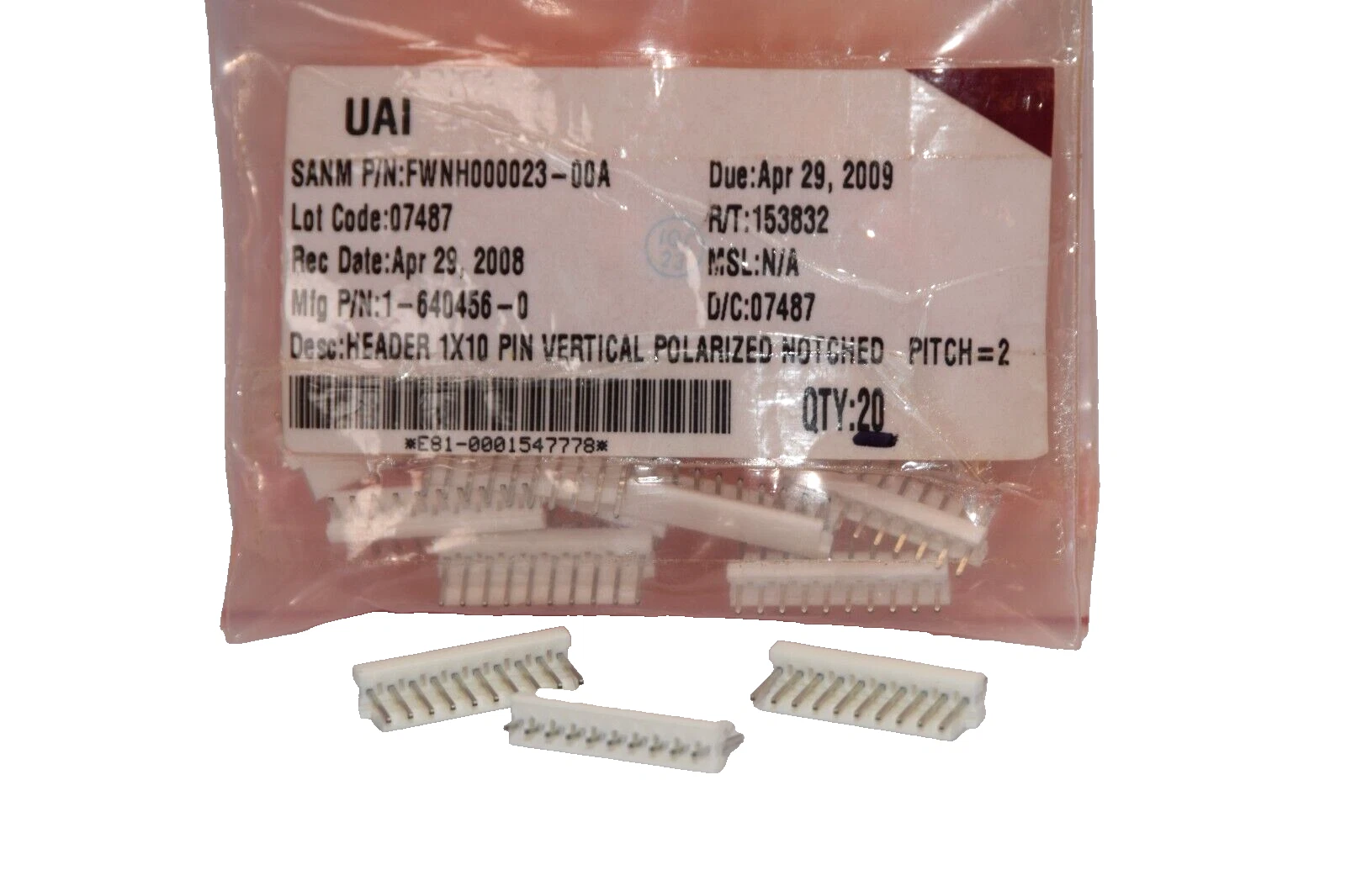 (NEW - Lot of 20) 1-640456-0 Header 1x10 Pin Vertical Straight Connector Pitch 2