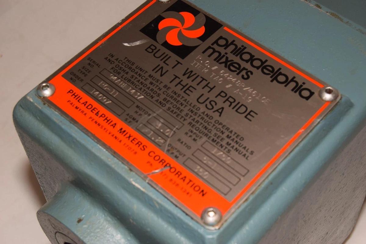 Philadelphia Portable Mixer Tank Agitator PG-11 1hp 3ph 350rpm Lightnin *NOS*