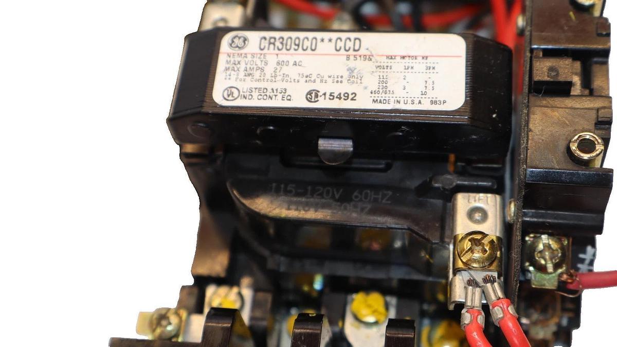 Used General Electric Reversing Starter Size Sz 1 CR309C0**CCD 600Vac 27A 120v coil