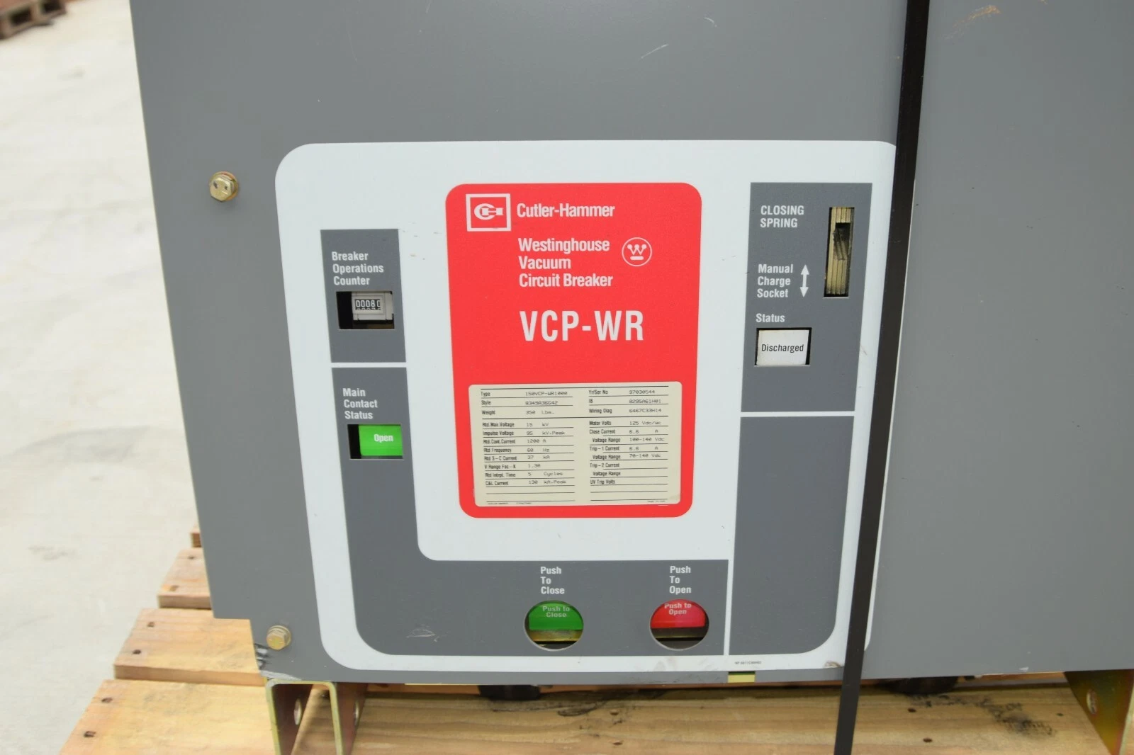 Used Cutler Hammer Vacuum Circuit Breaker 150VCP-WR1000 15 KV 1200A, 1200 Amp VCP-WR