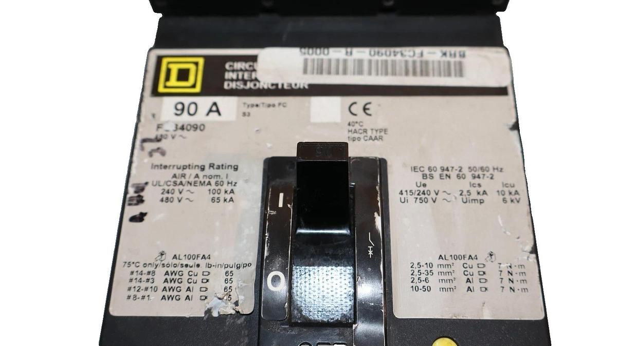 Used Square D Circuit Breaker 90A 90 Amp FC34090 480VAC