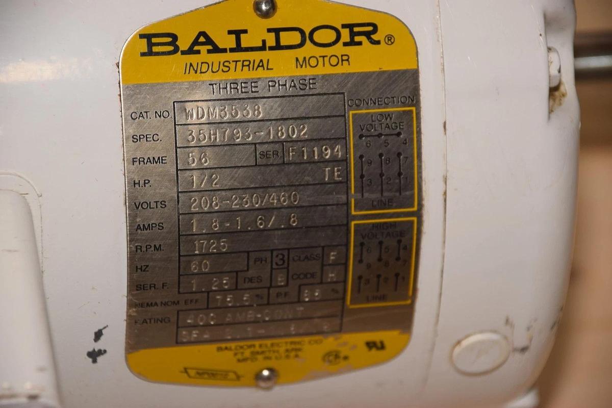 Used Baldor Electric Motor 3ph WDM3538 1/2hp .5hp 208-230/460v