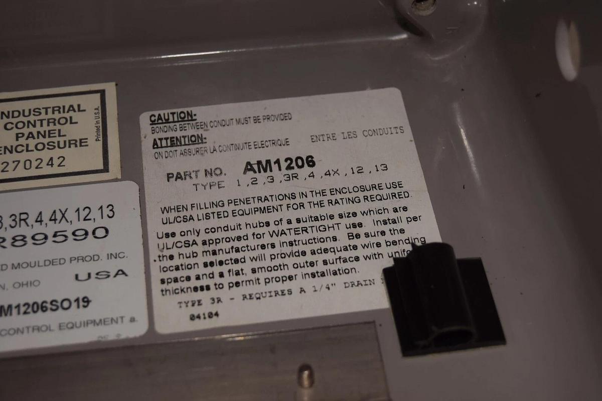 Used ANDERSON AM1206 AM1206SO19 12" x 10" x 6-3/4" OD Plastic PVC Control Enclosure