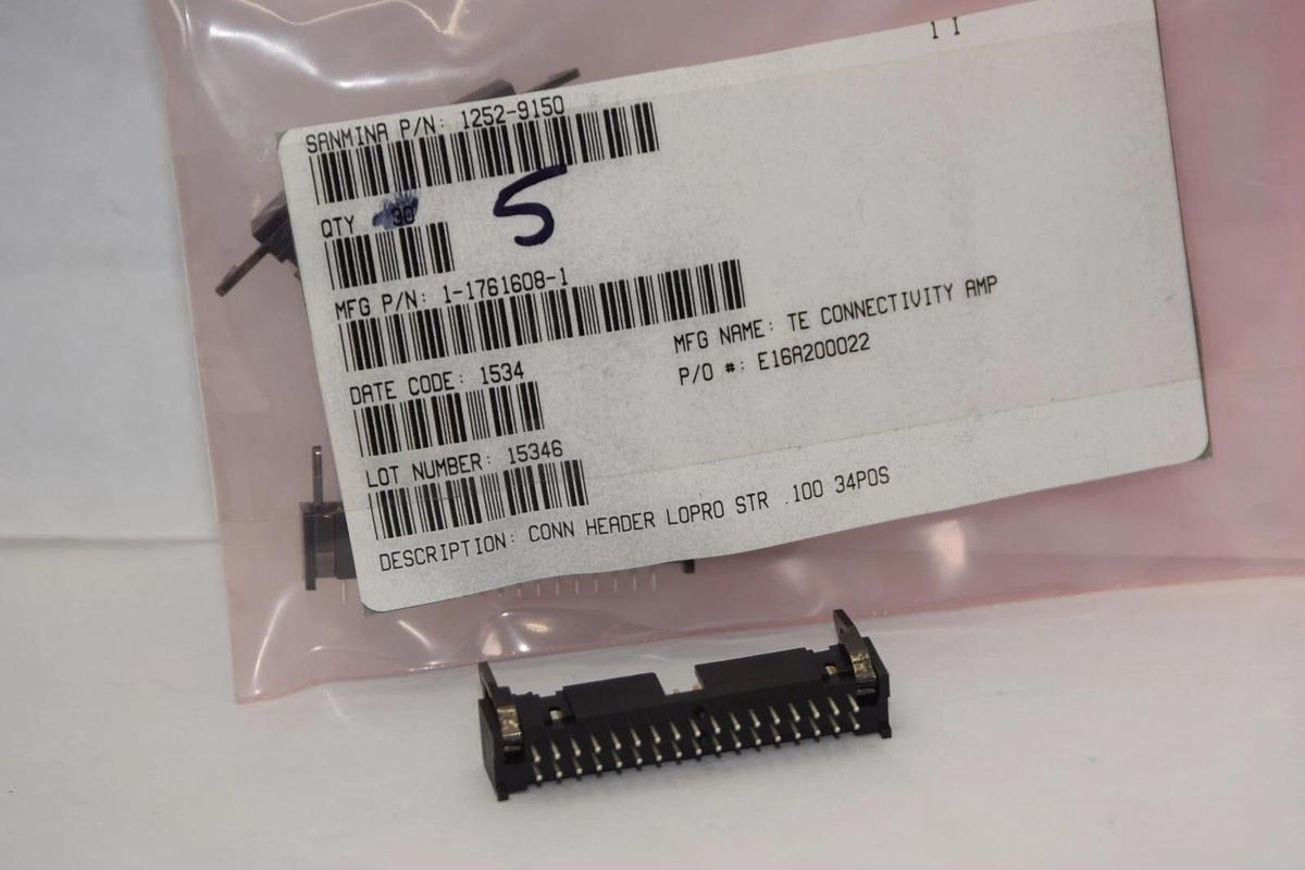 (NEW - Lot 5) TE CONNECTIVITY 1-1761608-1 Connector Header Lopro Str .100 34 Pos