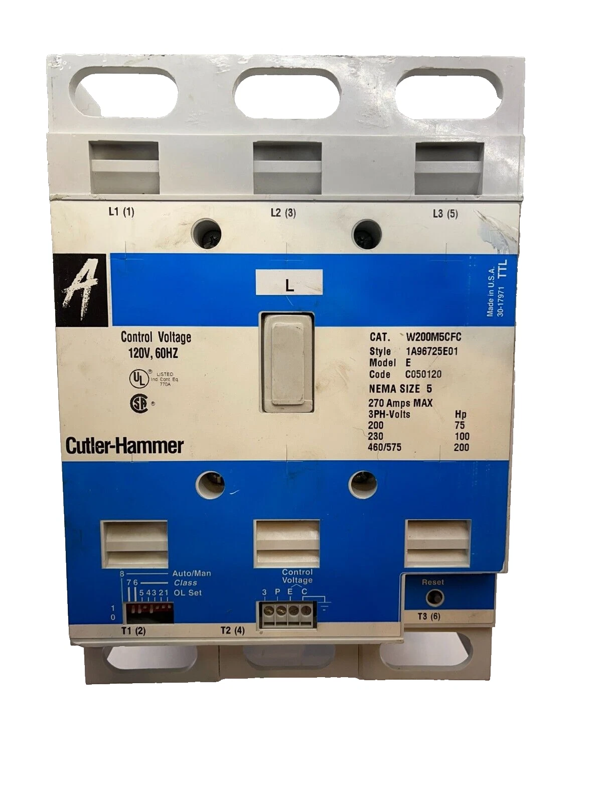 Cutler-Hammer Westinghouse W200M5CFC Size Sz 5 Motor Starter 1A96725E01 *REFURB*