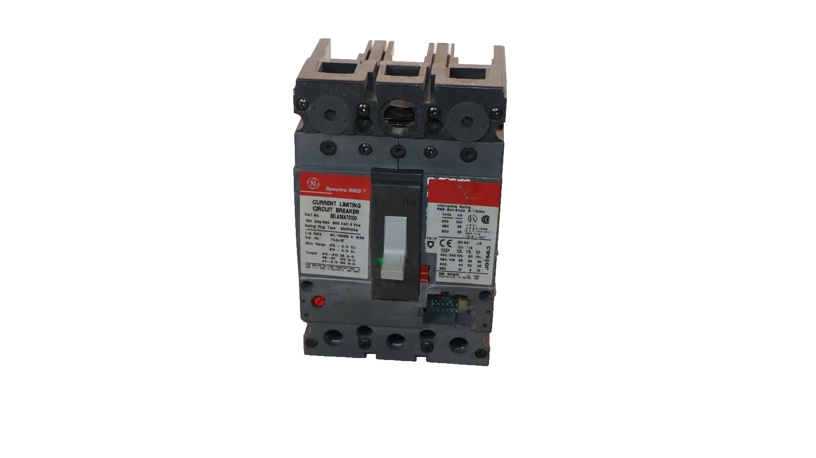 Used GE 100A 100 Amp Spectra Circuit Breaker 600V 3-Pole SELA36AT0100 W/O Plug