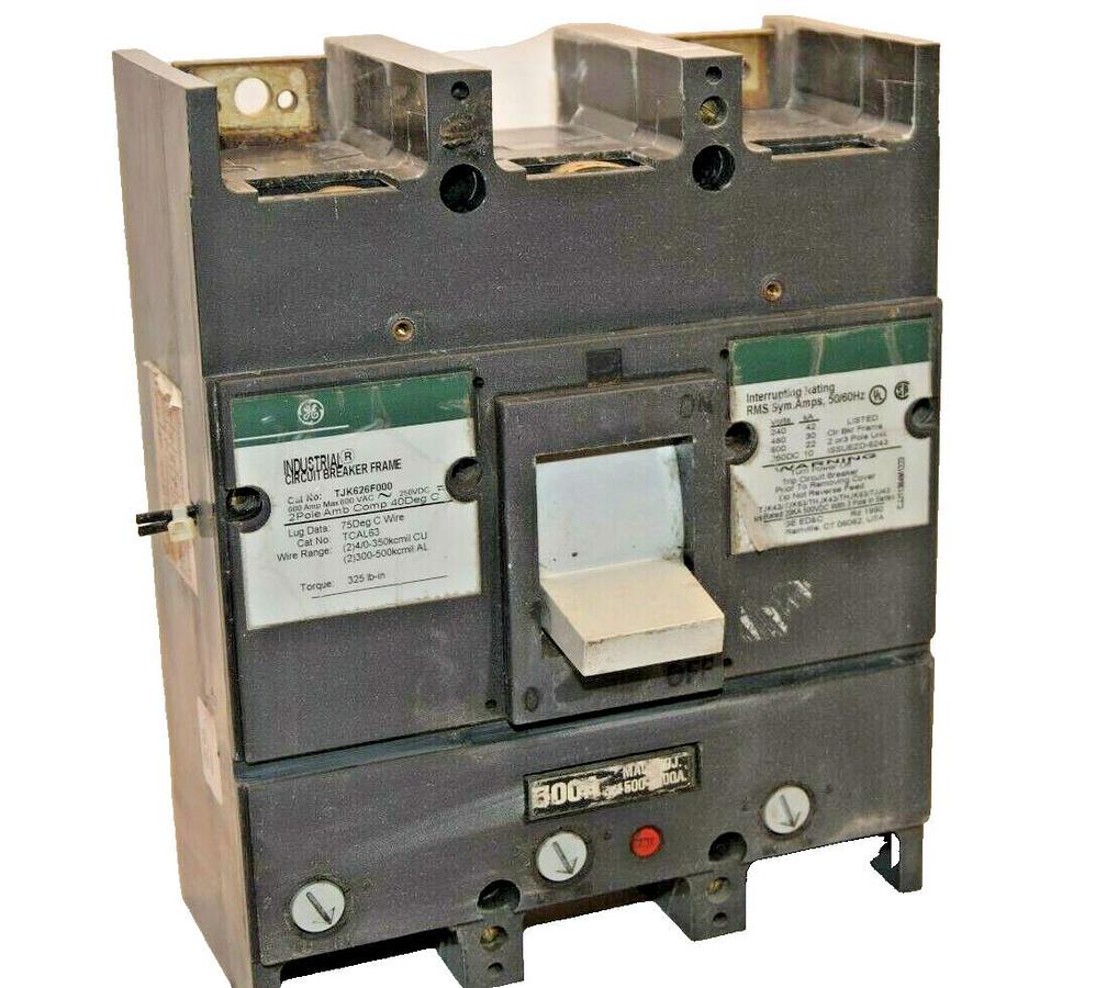 Used GE GENERAL ELECTRIC Circuit Breaker TJK626F000 2P 600A Frame W/ 500A Mag Trip