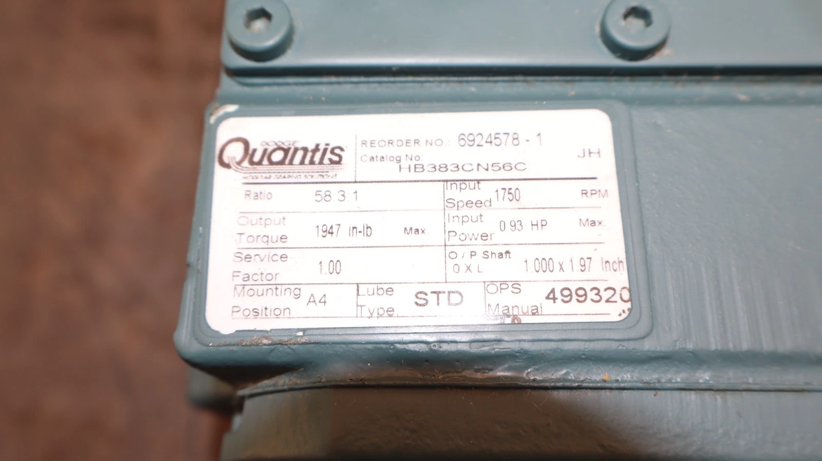 Dodge Quantis Gear Box Speed Reducer HB383CN56C 58.3:1 6924578-1 (New)