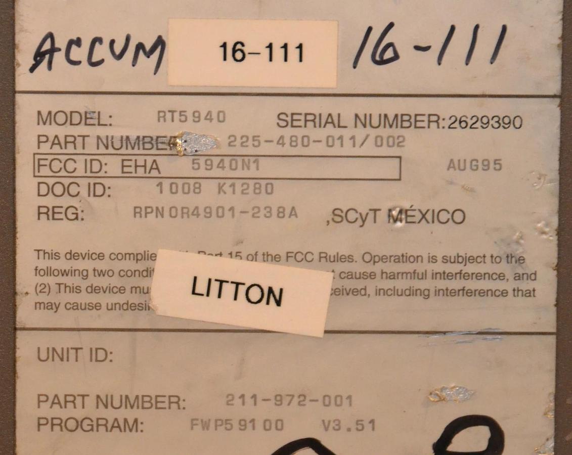 Used NORAND BAR CODE ID STATION RT5940 2629390 225-480-011/002