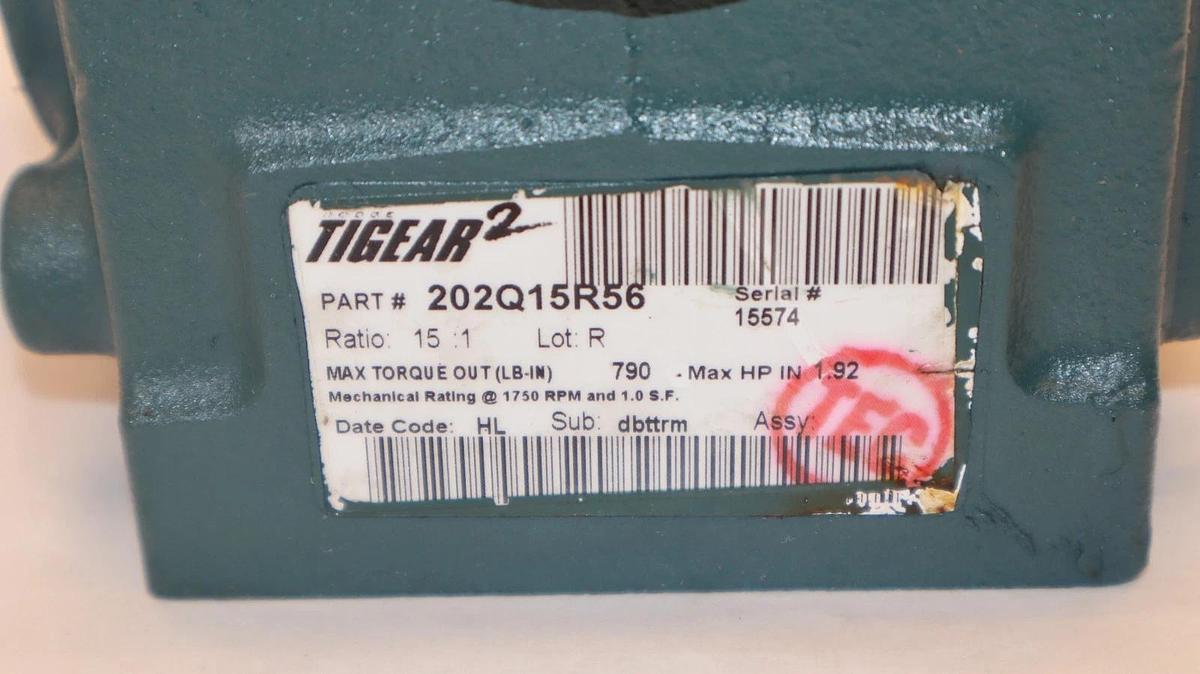 Refurbished Dodge Tigear Gear Box Speed Reducer 202Q15R56 15:1 Ratio 1" Shaft (Refurb)