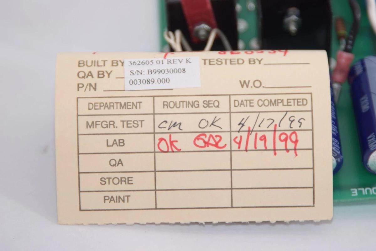 Used 362605.01 Rev K , QCD-2-0 0499 , 371281B Base Drive Module Board