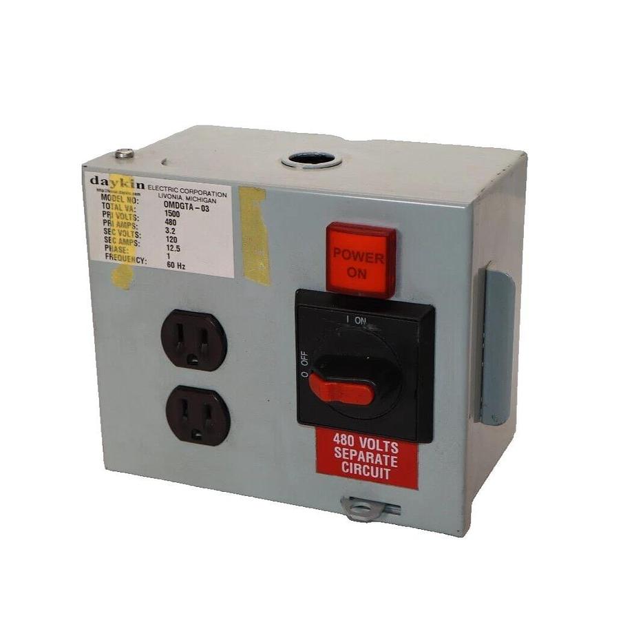 Used DAYKIN OMDGTA-03 1500Va 480V 3.2A 1PH Transformer Disconnect