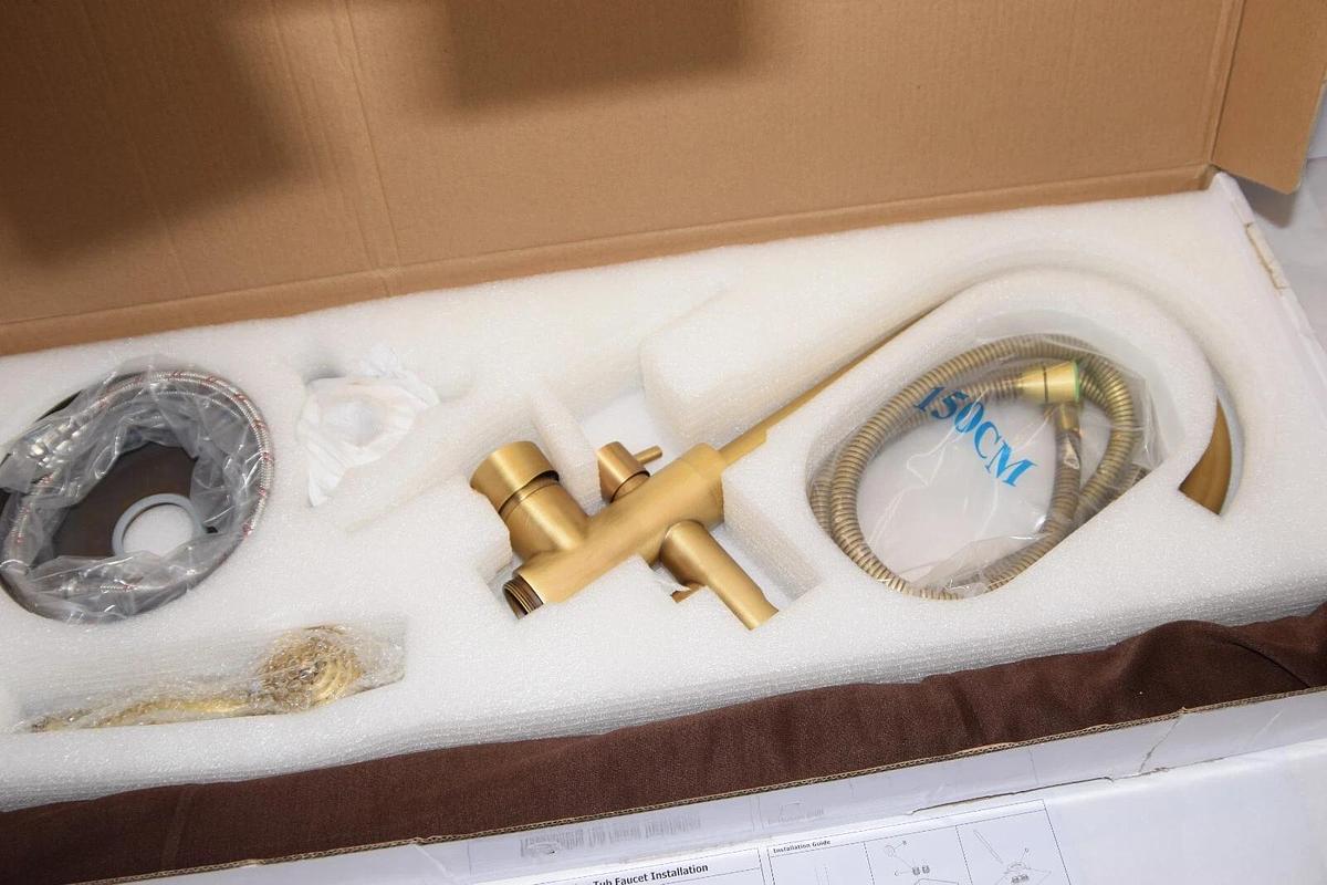 (NEW) LOVEDIMA X002IX1JC1 Antique Brass Freestanding Tub Faucet With Hand Shower