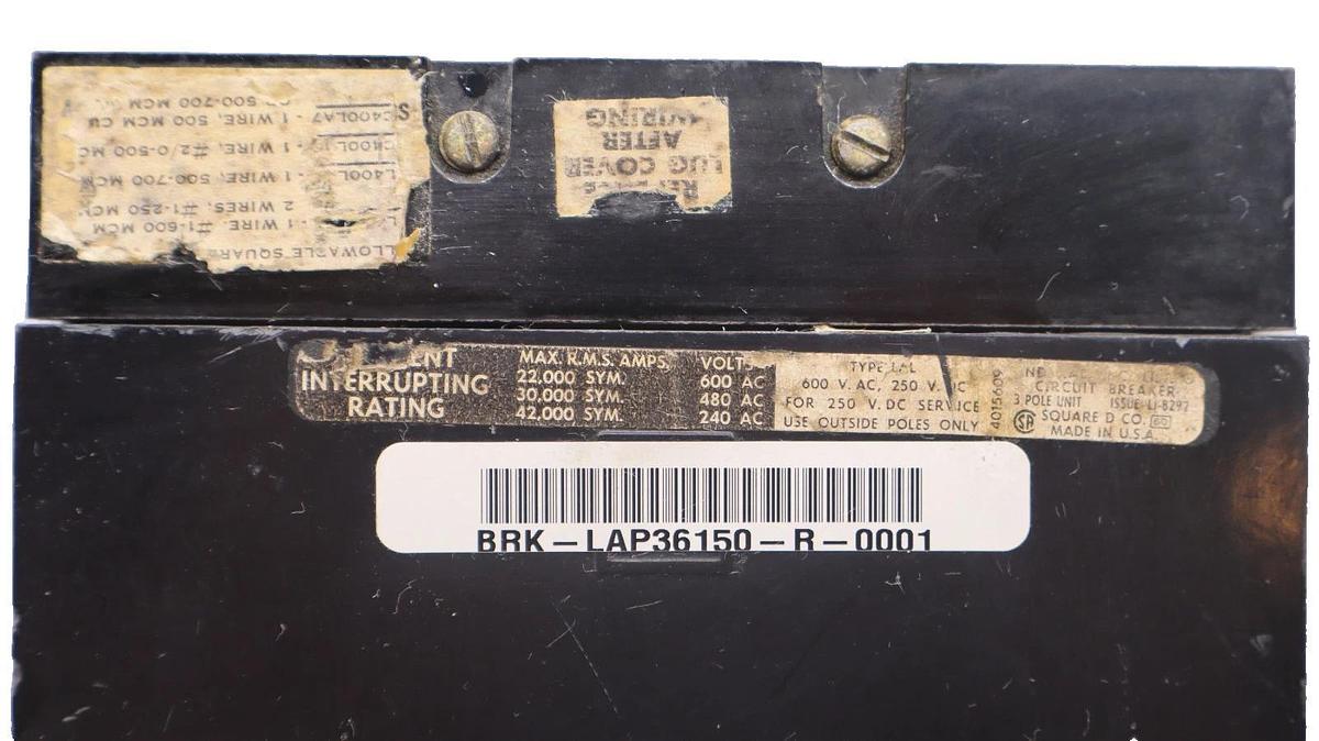 Used Square D LAL36150MB 150A Amp 3 Pole 600V Circuit Breaker