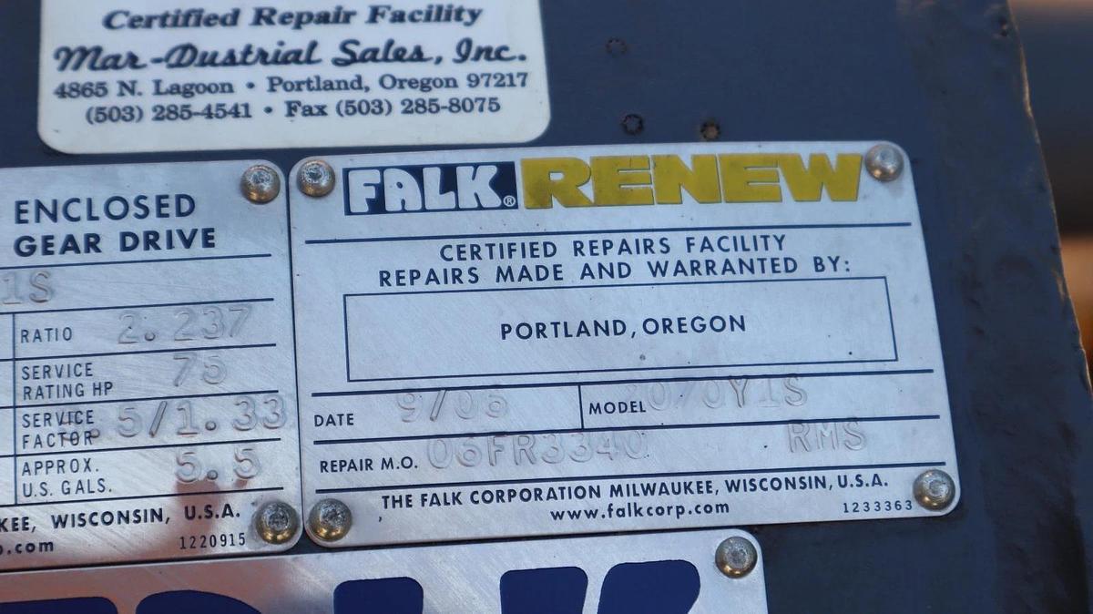 FALK Gear Drive Speed Reducer Gearbox 2070Y1S Ratio 2.237 SF 5.5/1.33 1750rpm