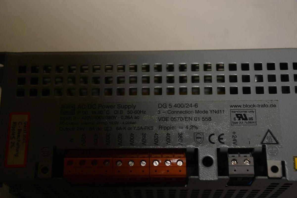 Used BLOCK AC/DC Power Supply  DG5400/24-6  3ph to 24Vdc 3 Phase converter to DC 24V