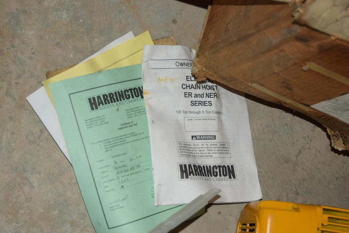 Harrington 1/8 Ton Electric Hoist 1/8T ER001HCC 6' Lift single speed (NEW)