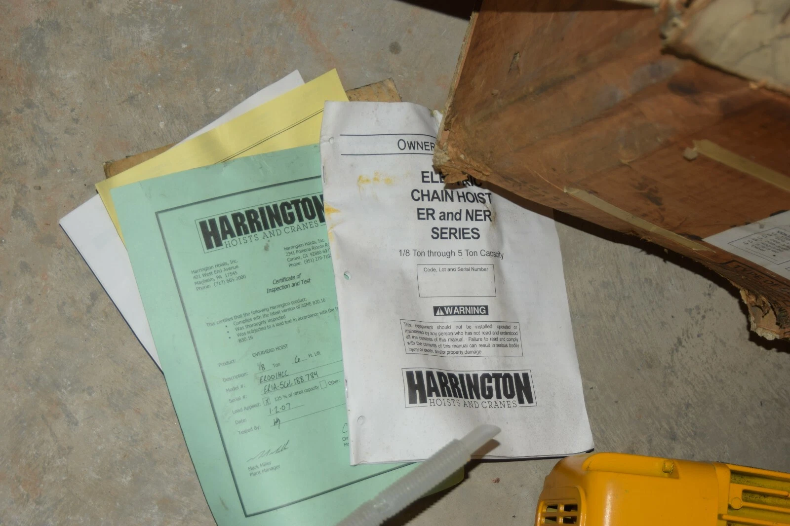 Harrington 1/8 Ton Electric Hoist 1/8T ER001HCC 6' Lift single speed (NEW)
