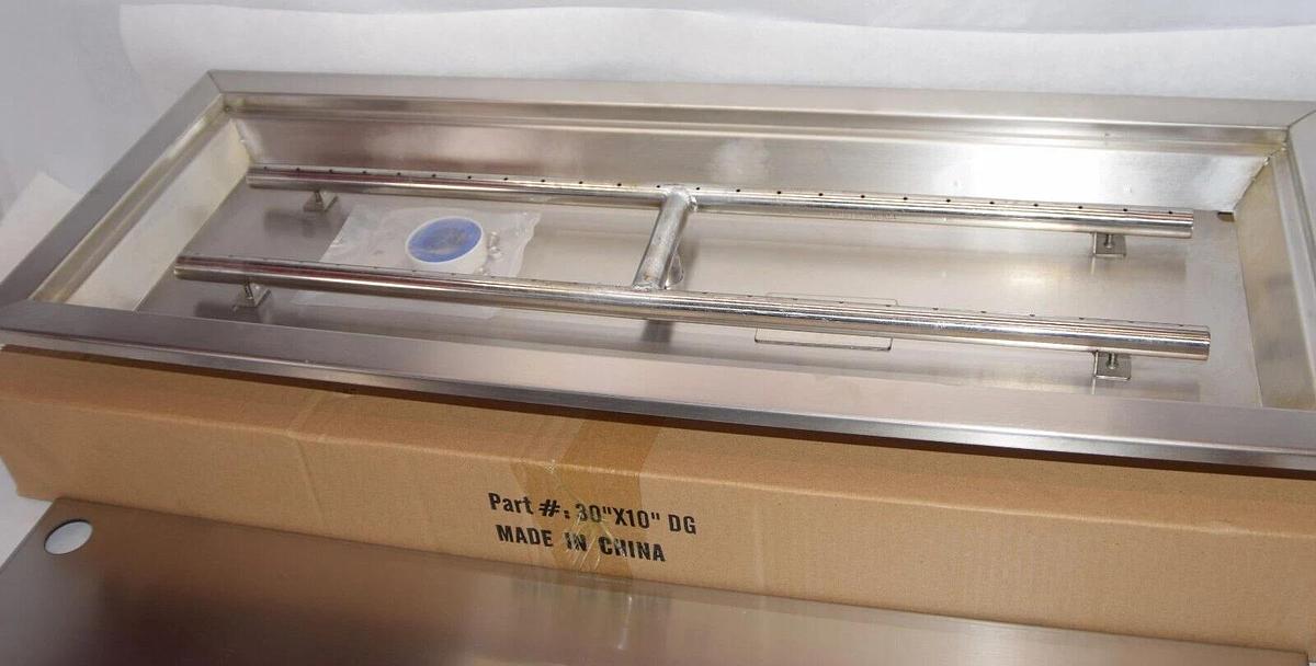 30" x 10" DG Rectangular Stainless Fire Pit Pan, Heavy-Duty Drop-In Pit Pan